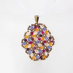 Pendant 45cm - Malvina Oval-Violet Organza - Pendant 45cm - Laiton bronze